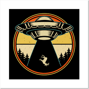 Retro Ufo Alien deer abduction Posters and Art